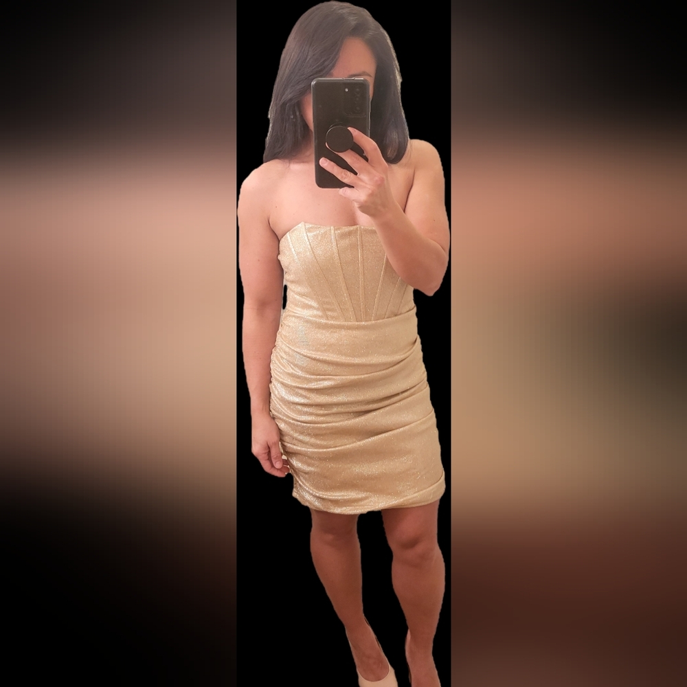Elegant Gold Strapless Dress